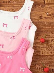 3pcs/Set Tween Girls Cute Bow Decor Camisole Tank Top, Casual Versatile Daily Wear - Multicolor - View 6