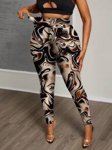 Slaydiva High Waisted Ink Texture Printed Skinny Women's Full Length Leggings, Suitable For Summer Fall Clothes - Multicolor - View 3