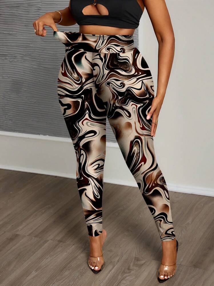 Slaydiva Quần legging bó in họa tiết mực cạp cao dành cho nữ dài đến mắt cá chân, thích hợp cho mùa hè - Nhiều màu - Xem 3
