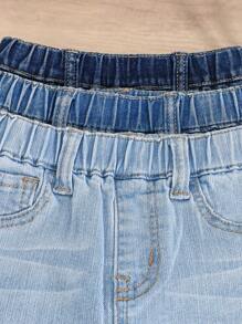 SHEIN 3 件套男婴夏季休闲柔软可爱深蓝色、中蓝色、浅蓝色修身牛仔短裤套装，适合婴儿春夏装和日常穿着