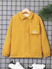 SHEIN Tween Boy Letter Patched Detail Thermal Lined Corduroy Coat - Yellow - View 3