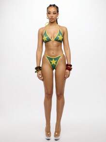 SUMWON WOMEN Triangle Bikini Set Star Embellished Swimming Pool Beachwear Summer Vacation Beach Party Festival Poolside Halter Neck Adjustable - Green - View 3