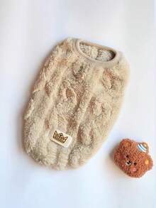 狗狗毛衣背心柔软冬季寒冷天气保暖套头无袖小狗衣服适合中小型犬幼犬室内户外 - 卡其色 - 查看 4