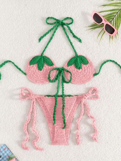 Swim Mod 女士海滩度假钩针草莓图案罩衫