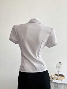 Elamini Striped Patchwork Ditsy Floral Collar Short Sleeve Shirt - Multicolor - View 2