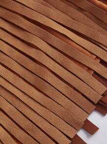 SHEIN MOD Plus Size Women Vintage Hippie Rivet Fringe Brown Suede A-Line Skirt, Nashville Costume, Pirate Skirt, Vintage Brown Suede Fringe Sleeveless Top, Music Festival, Set,Western Wear Women