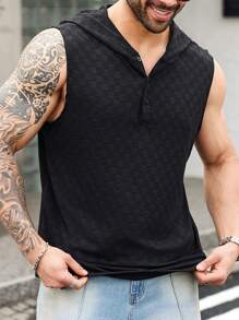 Manfinity Homme Plus Size Men's Hooded Jacquard Textured Top - Black - View 3