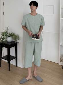 DAZY 男士字母印花绿色夏季家居服套装睡衣 - 綠色 - 查看 7