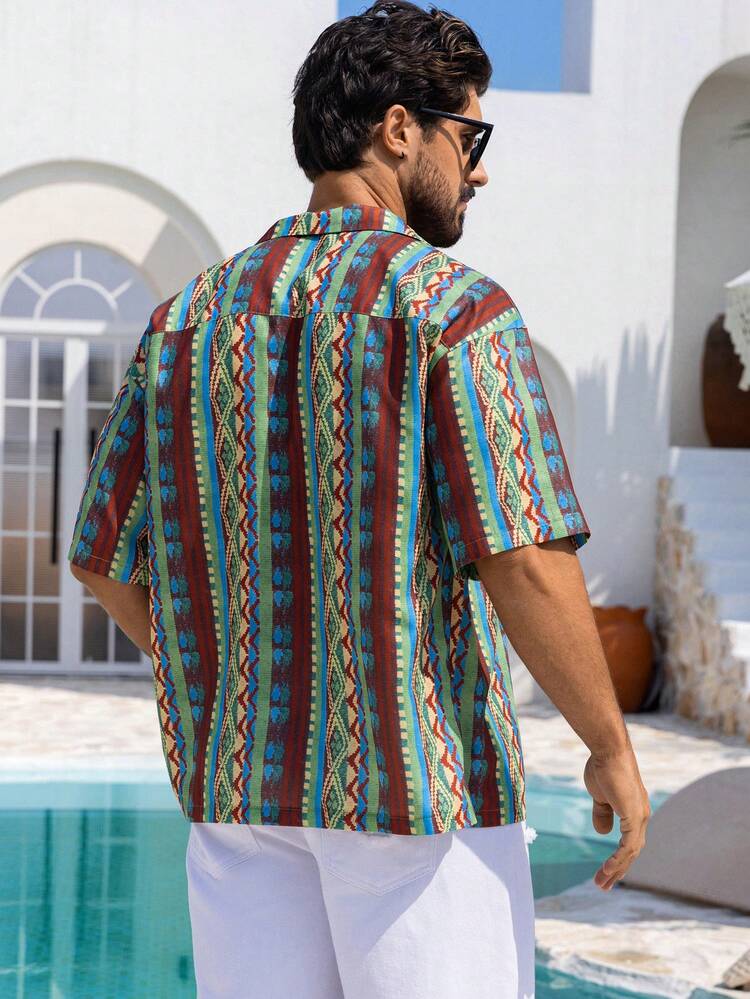 Summer Colorful Stripe Pattern Casual Vacation Men's Shirt