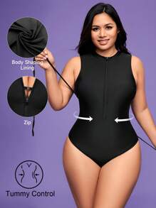 Shapewave Traje de baño de una pieza para mujer de talla grande con cremallera en la espalda, tirantes con cordón y moldeador de figura