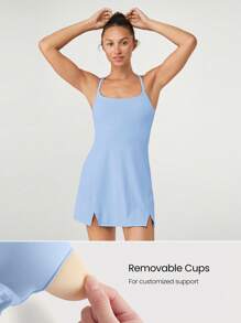 GLOWMODE Vestido mini deslizante FeatherFit™-Air Elevate A-Line con bolsillo corto incorporado, de bajo impacto, de verano, de secado rápido y que absorbe la humedad. - Celeste - Ver 5