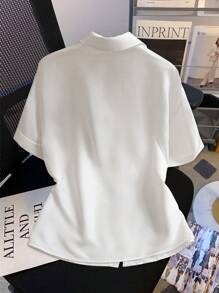 Franclia 女士夏季轻便条纹衬衫，休闲优雅学生毕业 - 白色 - 查看 2