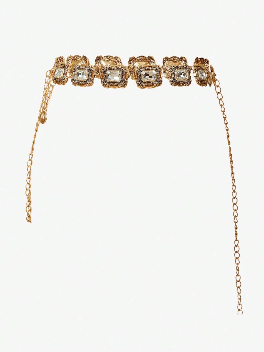 SHEIN SXY Casual Vintage Carved Crystal Acrylic Metal Waist Chain - Gold - View 1