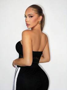 BamGleam Top ajustado de estilo corsé con parches de encaje floral para mujer