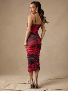 Silquee 优雅甜美浪漫扎染印花女士吊带裙，适合鸡尾酒会、浪漫约会、打底裙、聚会、派对、晚间外出、婚礼宾客礼服、伴娘礼服 - 彩色 - 查看 2