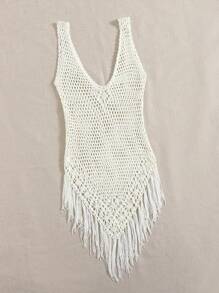 SHEIN Swim Cubrecuerpo a crochet con flecos en el bajo para el verano