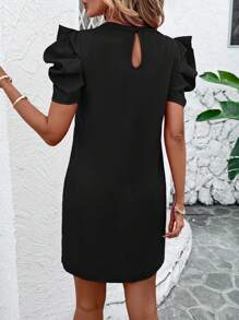 SHEIN Clasi Women Solid Color Round Neck Puff Sleeve Casual Dress,Summer Dresses For Women - Black - View 2