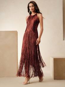 Anewsta Elegant Vintage Bohemian Fringe Maxi Dress, Suitable For Spring/Summer, Holidays, Festivals, Beaches, Parties, Easter