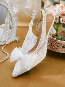 CUCCOO HITCHD Fashionable New Lace Pointed Toe Wedding High Heels For Women - White - View 9