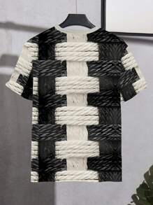 Manfinity LEGND Men's Cord Print Round Neck Short Sleeve Casual Versatile T-Shirt, 2000s Style