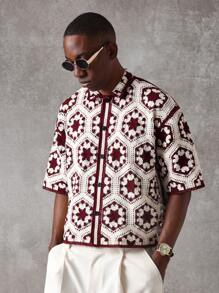 SUMWON Áo len cardigan cài nút móc thủ công sang trọng có họa tiết lục giác, món đồ thủ công nổi bật, hoàn hảo cho trang phục mùa thu đông - Màu be - Xem 6