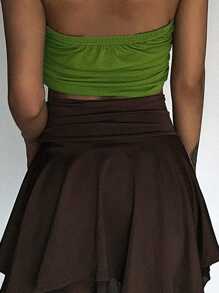 DAZY Top sin mangas con busto fruncido y cuello de halter, top ajustado para mujer, atuendo de verano y crucero Y2K - Verde - Ver 5