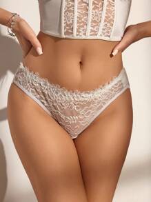 SHEIN 性感白色蕾丝镂空蝴蝶结装饰女士内裤