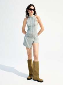 LYSMO 女士水洗绿色不对称下摆连体裤 - 春夏 - 綠色 - 查看 3