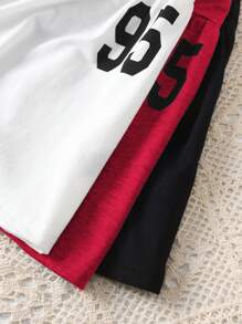 SHEIN Tween 女童彩色数字印花松紧腰裙，适合休闲和运动装，夏季