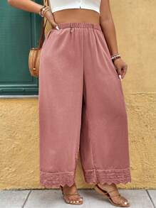 SHEIN LUNE Plus Size Elastic Waist Floral Patchwork Loose Casual Pants