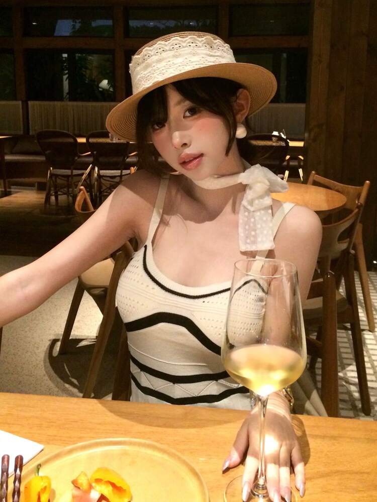 Women Elegant Contrast Color Stripe Knitted Slip Dress Women Sweater Dresses Maxi Dress