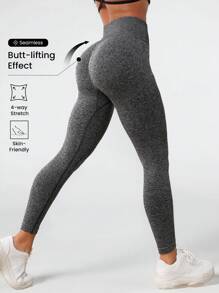 Seamluxe SHEIN Sport 寬腰帶運動打底褲 - 灰色 - 查看 1