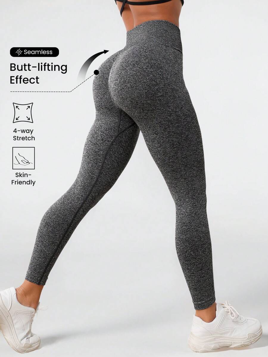 Seamluxe SHEIN Sport 寬腰帶運動打底褲 - 灰色 - 查看 1