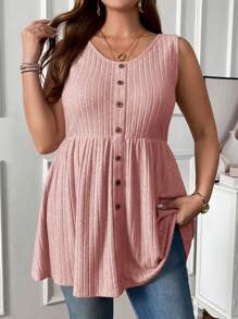 EMERY ROSE Plus Size Casual Solid Color Tank Top, Summer - Dusty Pink - View 1