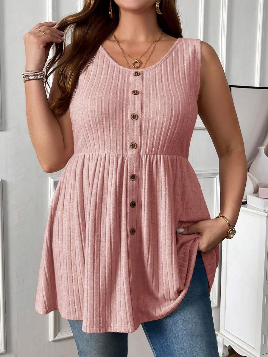 EMERY ROSE Plus Size Casual Solid Color Tank Top, Summer - Dusty Pink - View 1