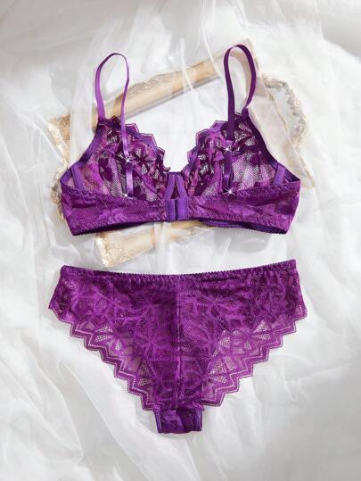 Women Kanten Verleidelijke Lingerie Wire BH Slipje Set Minimalist Everyday Wear view 2