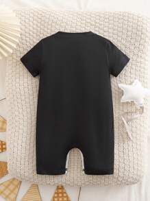 Newborn Infant Boys Lamb-Printed Knitted Rompers Perfect For Summer Wear - Black - View 2