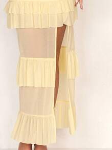 Glamine Elegante vestito estivo da donna con pannello in rete, balze e spacco laterale