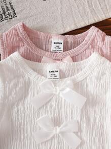 SHEIN 4 件套女婴春夏蝴蝶结装饰无袖上衣和短裤套装，舒适、优质面料、时尚、适合休闲场合 - 彩色 - 查看 4