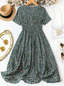 EMERY ROSE 女士休闲短袖印花连衣裙，随意设计长款女装 - 黑色 - 查看 2