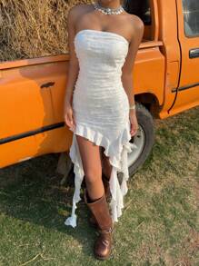 SHEIN EZwear 女士中长款无袖连衣裙，纯色简约时尚，适合夏季 - 白色 - 查看 7