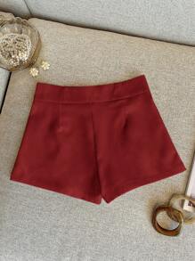 INAWLY Quần short túi đơn sắc thường ngày cho nữ, đa năng - Đỏ - Xem 2