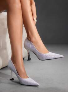 CUCCOO SZL Women's Fashionable Elegant Glitter High Heel Pumps - Silver - View 3