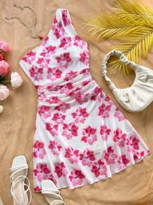 Soleia Bohemian  ,Boho, Romantic Floral ,Vacation, Floral  4th Of July Clothes  Rave Outfits White Graduation Dress Party Dress Graduation Outfit 4th Of July Dress  Butter Yellow 4th Of July Festival Concert Vacation Dress New Elastic Waist Ruffled One Shoulder Elegant Vacation Knitted Print Dress, Slimming & Versatile, Suitable For Easter, Holiday, Casual, Boho, Western, Music Festival, Countryside, Brunch, Beach, Airport, Loose, Sundress, Graduation, Women Vacation Outfits, One Shoulder Dress, Wedding Guest Attire - Multicolor - View 3