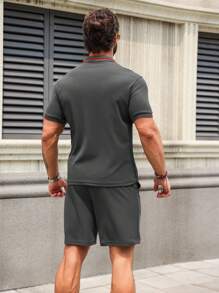 Manfinity Homme Men Summer Casual Simple T-Shirt And Shorts Set - Dark Grey - View 2