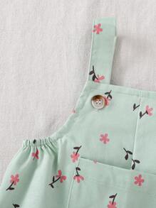 Souflis Souflis Baby Girl Infant 0-3 Years Spring Summer New Arrival Versatile All-Match Ditsy Floral Jacquard Woven Bib Overalls Jumpsuits, Suitable For All Seasons - Multicolor - View 3