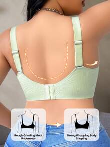 1pc Women Plus Size Seamless Wireless Bra, Lift - Green - View 2