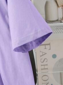 INAWLY Plus Size Crew Neck Short Sleeve T-Shirt, Simple & Fashionable, Suitable For Summer - Lilac Purple - View 4