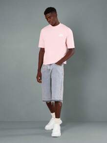 SUMWON Camiseta grande estilo Santa Monica, verão, praia, casual, streetwear, clássica, estampa de logotipo, sol, mistura de algodão, caimento relaxado, fim de semana, surf, cultura, festival, essencial - Rosa - Ver 5
