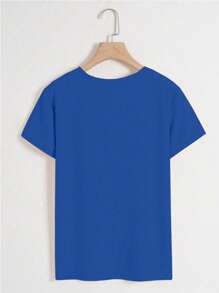 INAWLY Women Round Neck Short Sleeve T-Shirt, Minimalist Style Suitable For Summer - Blue - View 2